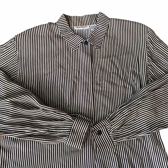 Vintage Ann Taylor Striped Rayon Classic Blouse - Picture 3 of 6